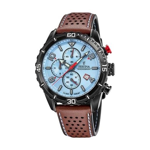 Festina orologio analogico al quarzo da uomo con cinturino in pelle f20519/1, marrone/nero/blu. , groß, cinghia