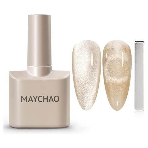 MAYCHAO - smalto gel effetto occhio di gatto, 15 ml, 1 pezzo, smalto gel oro champagne con magnete, olografico, magnetico