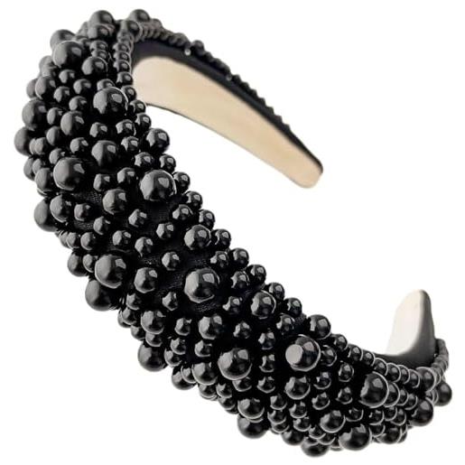 TRIXES fascia per capelli nera con perline - accessorio moda da donna - perla con perline