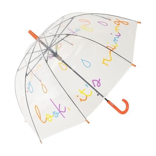Fisura - ombrello trasparente bambino "look, it's raining" multicolore. Ombrello a cupola con apertura automatica. Regalo per bambini. 67,5 cm di diametro. 