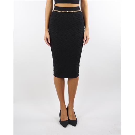 ELISABETTA FRANCHI gonna nero in maglia a rombi con dettaglio gioiello