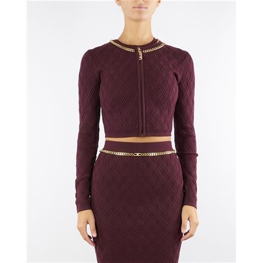 ELISABETTA FRANCHI cardigan merlot in maglia a rombi con dettaglio gioiello