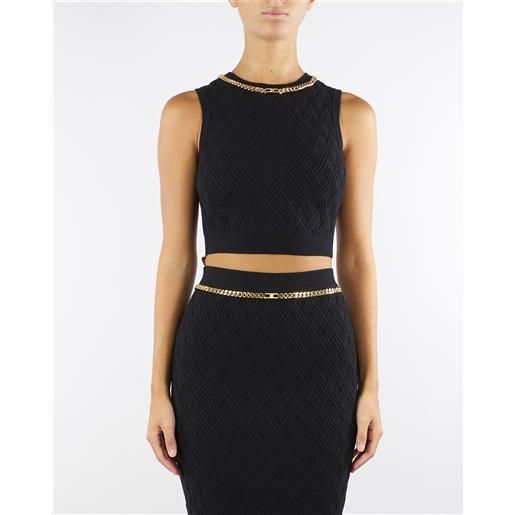 ELISABETTA FRANCHI top nero in maglia a rombi con dettaglio gioiello