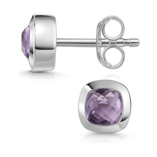 MATERIA by Matthias Wagner piccoli orecchini in argento 925 con pietra preziosa per donna, argento, ametista