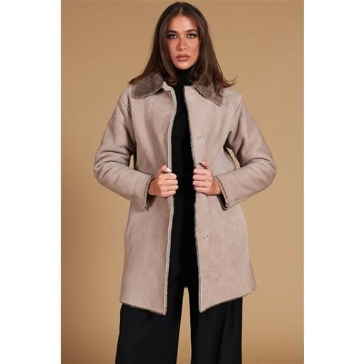 D'Arienzo cappottino in montone colore fango colletto camicia D'Arienzo