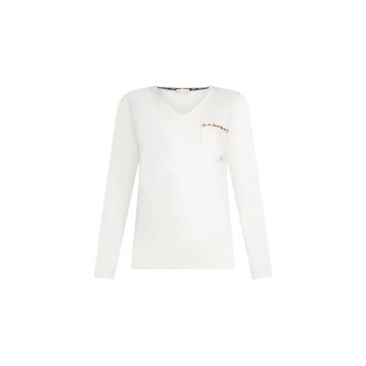 Liu Jo t-shirt manica lunga scollo a v con strass tf5170 (it, testo, l, regular, regular, bianco latte)