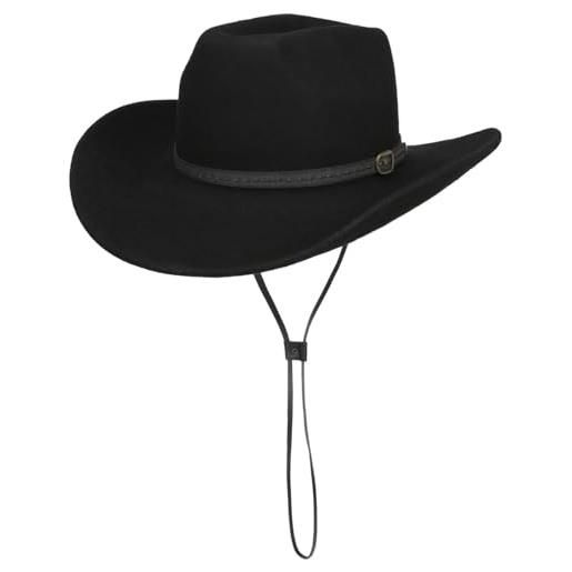 LIPODO cappello western cascona wool donna/uomo - made in italy feltro di lana da cowboy rodeo con fascia pelle inverno autunno/inverno - m (56-57 cm) nero