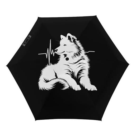 Anceky ombrello da viaggio per cani samoiedo, antivento, portatile, compatto, pieghevole, con 5 pieghe. 