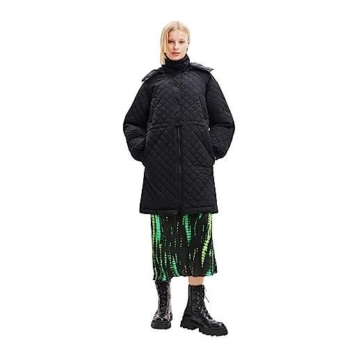 Desigual denmark woman woven padded long overcoat, nero, s donna