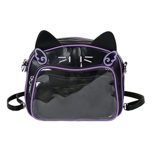 Itkcozcg itabag - zaino alla moda, motivo anime giapponesi, in poliuretano, per donne e ragazze, con display a spillo, trasparente, con cinghie regolabili, nero viola, 26*13*22cm