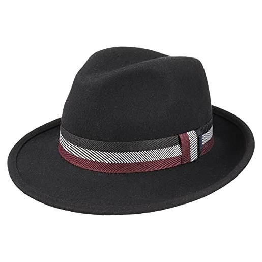 LIPODO cappello bogart tricolour ribbon donna/uomo - made in italy da uomo di feltro fedora con nastro grosgrain inverno autunno/inverno - 59 cm nero