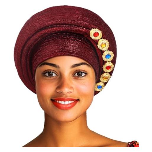 IYOU fasce capelli africano per donne copricapo cristallo rosso fascia turbante retrò traspirante per capelli ricci