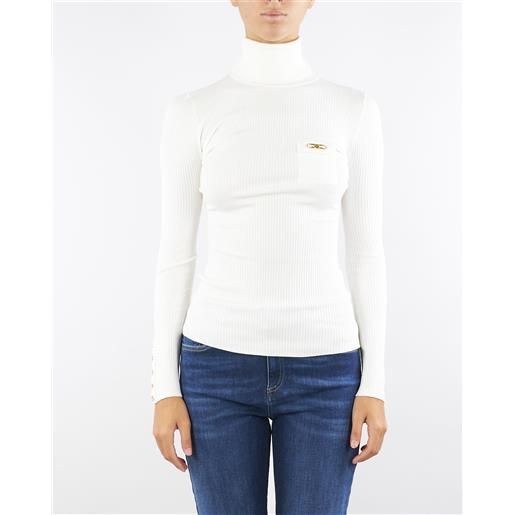 ELISABETTA FRANCHI maglia avorio a costine con taschino