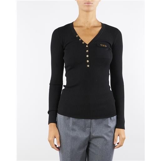 ELISABETTA FRANCHI maglia nero a costine con taschino