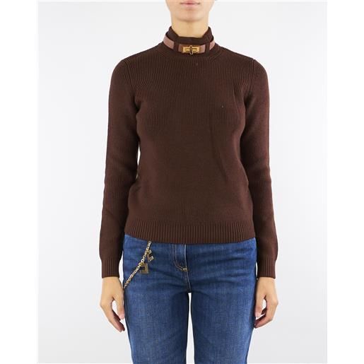 ELISABETTA FRANCHI maglia coffee in misto lana con cinturino gioiello