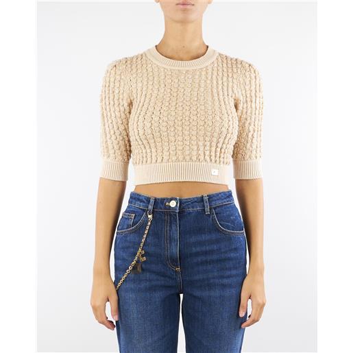 ELISABETTA FRANCHI top honey in maglia bouclé con paillettes