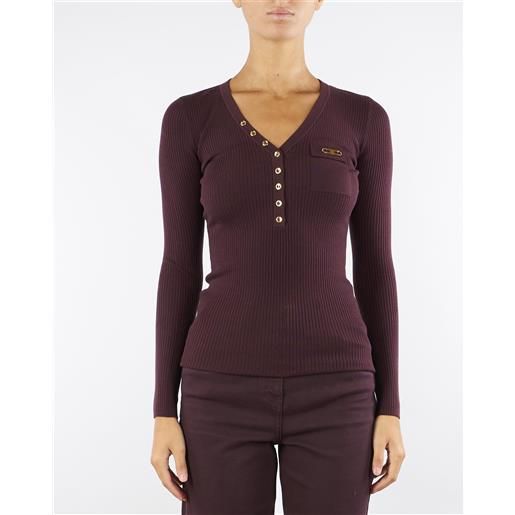 ELISABETTA FRANCHI maglia merlot a costine con taschino