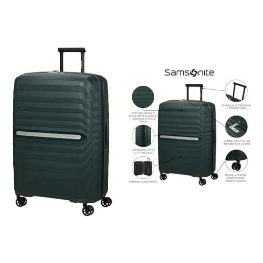 Samsonite neo flux set 2 valigie - spinner cabina slim (55cm), 39/45 l & spinner grande (75cm), 109/121 l, espandibile, verde (jungle green)