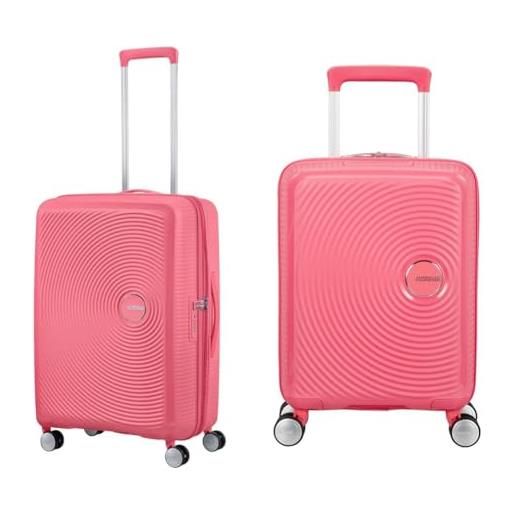 American Tourister soundbox & soundbox mini - bagaglio a mano espandibile, 67 cm, 81 l & valigia per bambini, 47 cm, 22 l - set famiglia - sun kissed coral