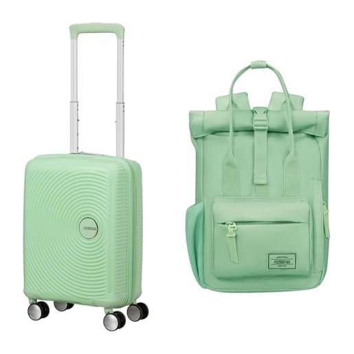 American Tourister soundbox mini & urban groove - valigia per bambini, 47 cm, 22 l & zaino, 31 cm, 7 l - mini set da viaggio - verde pastello