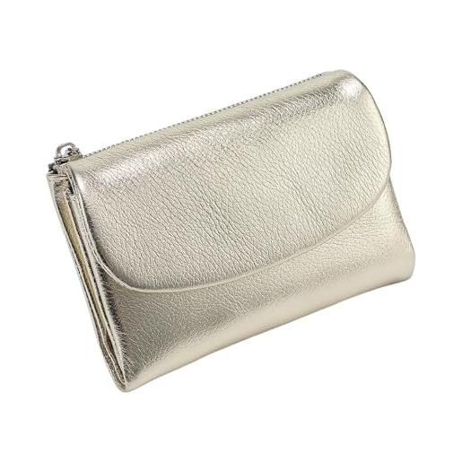 KERLYING portafoglio unisex in pelle di ciottoli, portamonete in vera pelle corta da 5,3 pollici, pochette unisex con porta carte di credito e scomparti per contanti (gold)