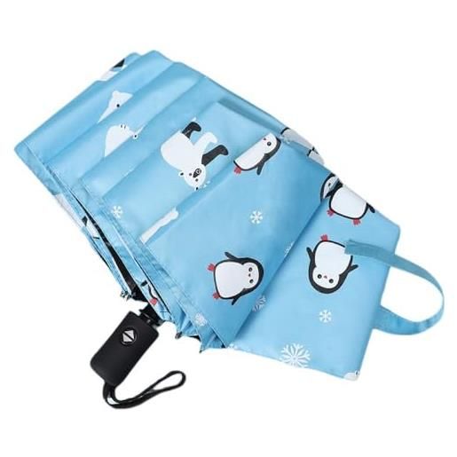 flaxarne ombrello galleggiante per bambini, motivo pinguino, apertura automatica, protezione uv, ombrello da viaggio compatto in poliestere blu per studenti e bambini