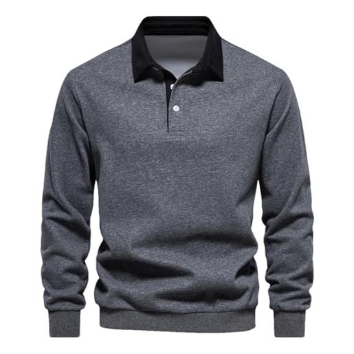 ANUFER uomo manica lunga polo camicia morbido cotone vestibilità regolare golf lavoro cime sn079185 grigio scuro m