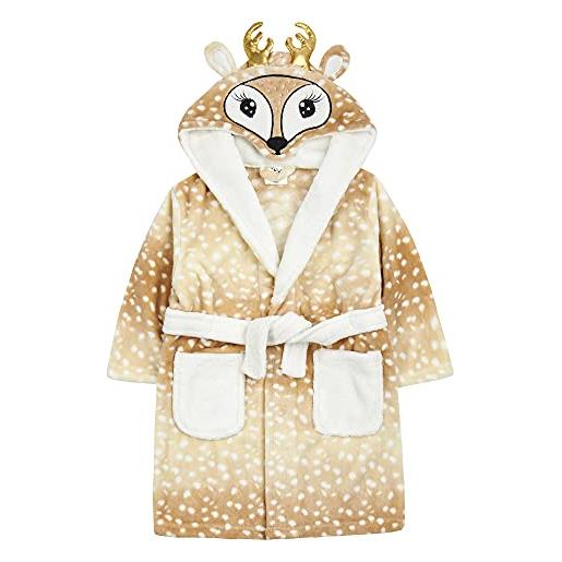 STC Stores - vestaglia natalizia in pile, per bambini/ragazze, con renna, cervo, 2-13 anni, multicolore, 13 anni