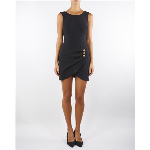 ELISABETTA FRANCHI mini abito nero in crêpe stretch con bottoni gioiello