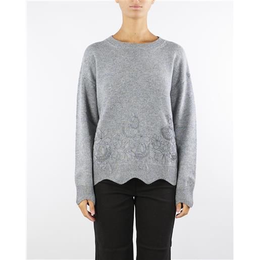CLIPS maglia grigio in misto lana e cashmere con ricamo