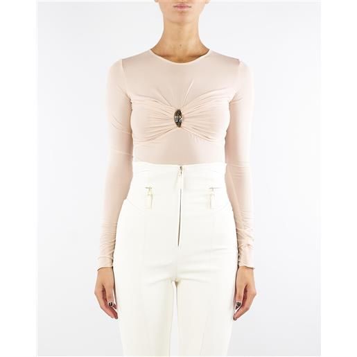 ELISABETTA FRANCHI body nude in jersey con dettaglio gioiello