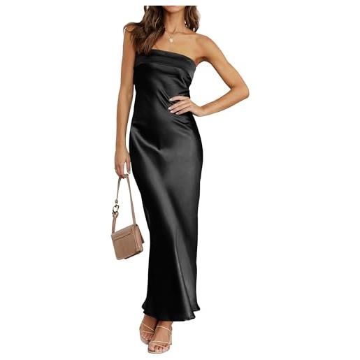 MEROKEETY abito lungo da donna estivo senza spalline in raso aderente senza spalline con schiena scoperta per ospiti di nozze, azzurro, xs