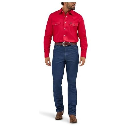 Wrangler - camicia da lavoro da uomo, taglio cowboy, a maniche lunghe, stile western, tinta unita, rosso, l