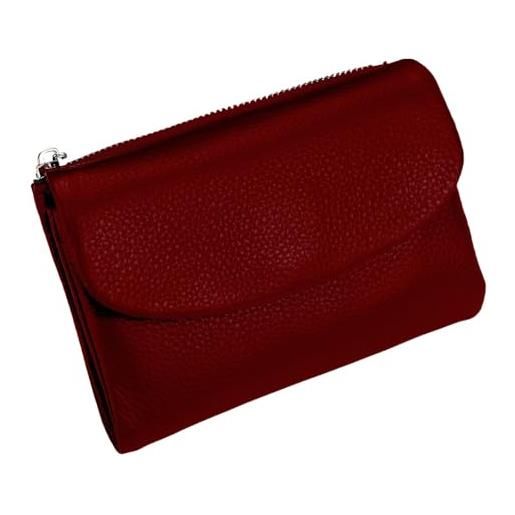 KERLYING portafoglio unisex in pelle di ciottoli, portamonete in vera pelle corta da 5,3 pollici, pochette unisex con porta carte di credito e scomparti per contanti (dark red)