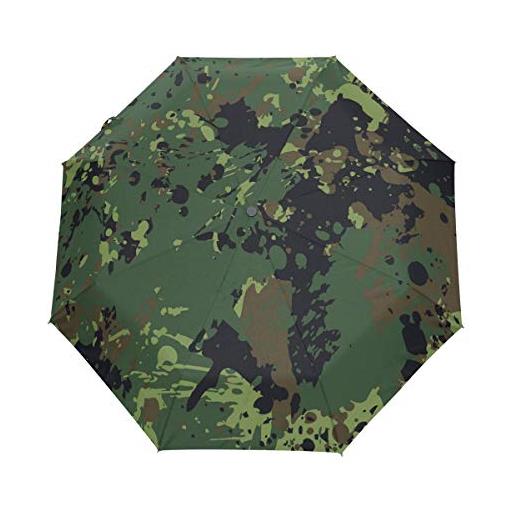 BEUSS potenza verde militare ombrello pieghevole automatico antivento con auto apri chiudi portatile ombrelli per viaggi spiaggia donne bambini ragazzi ragazze