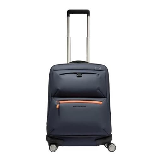Piquadro valigia cabina sottile 4 ruote uomo tessuto, blu, casual