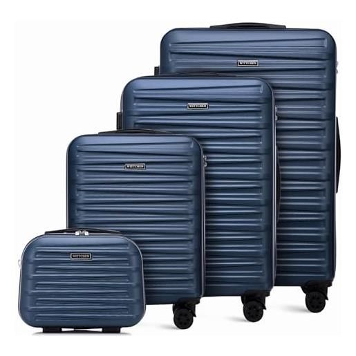 WITTCHEN skyspeed line set di 4 valigie con custodia per cosmetici valigia da viaggio trolley bagaglio a mano rigida abs chiusura a combinazione manico telescopico 4 ruote blu navy ryanair/ita airways