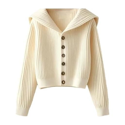 UIOKLMJH donne tinta unita retro maniche lunghe maglione cardigan stile pigro risvolto bottoni maglia top, albicocca, m