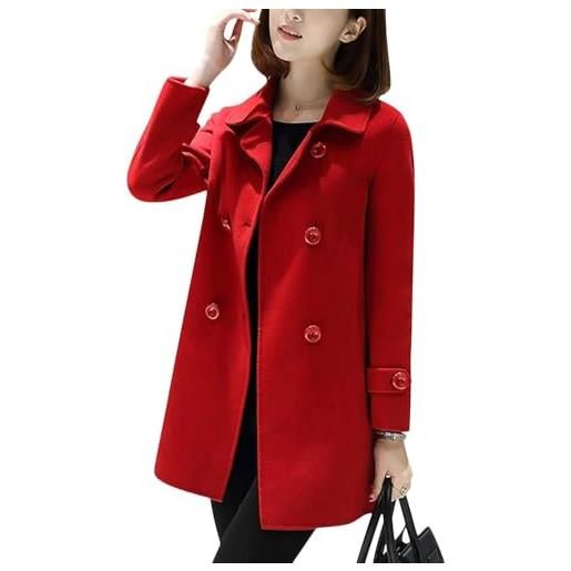 Generico trench da donna a maniche lunghe primavera elegante cappotto in tweed doppio petto con risvolto di media lunghezza da donna classico versatile cappotto da strada (rosso, m)