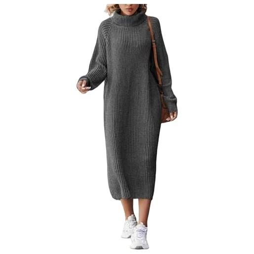 Generic abiti lunghi da donna 2024, tinta unita, alla moda, collo alto, maglione lungo da donna, abiti autunnali, grigio scuro, xxl