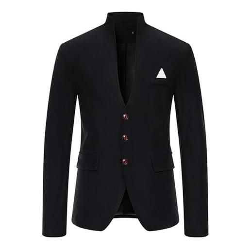 TDEOK giacca da uomo slim fit, da lavoro, con 3 bottoni, per matrimonio, tempo libero, per smoking, semplice per il tempo libero, per lavoro, matrimonio, tempo libero, nero , l