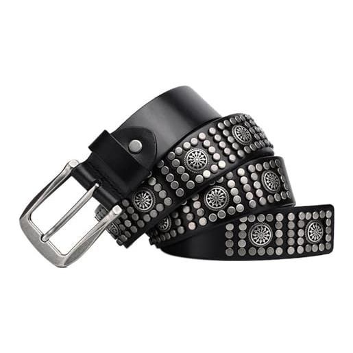 EBSBAG cintura da ciclismo personalizzata stile punk con cintura rivettata in vera pelle unisex (color: black, size: 115cm)