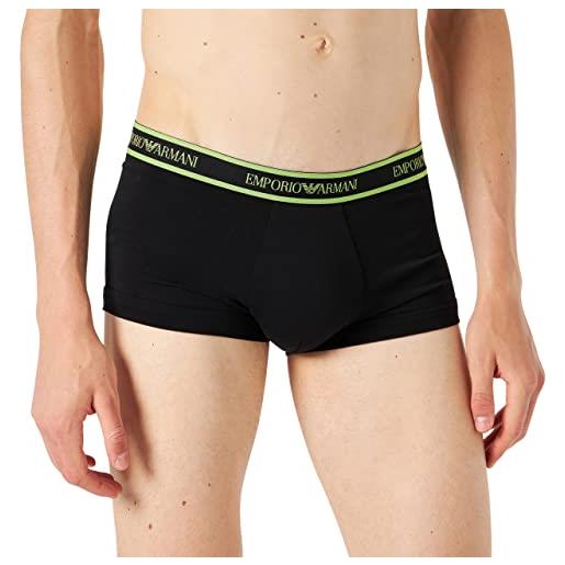 Emporio Armani underwear 3-pack trunk core logoband trunks, nero/verde lime/nero, m uomo