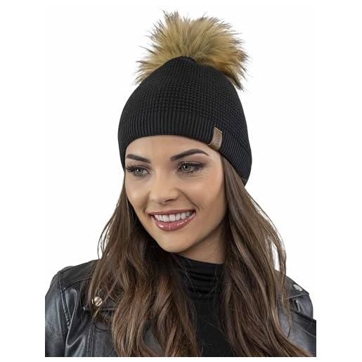 Vivisence cappello inverno femminile con pompon realizzato con filato morbido e caldo perfettamente adatto alla testa ideale per le fredde giornate invernali, nero, taglia unica