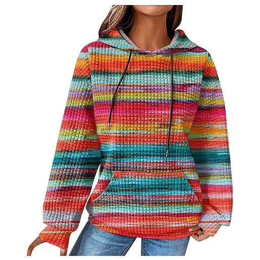 EMATOP felpa da donna in cotone, a maniche lunghe, con cappuccio, per autunno e inverno, caldo, vintage, con stampa colorata, con cappuccio, alla moda, a nido d'ape, con tasche, rosa caldo, m
