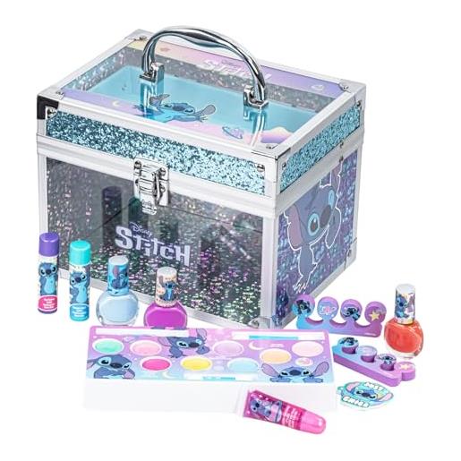 Townley Girl disney stitch - Townley Girl train case il set di trucco cosmetico include lucidalabbra, lucidalabbra, spazzole, accessori per smalto e altro ancora. Per ragazze, dai 3 anni in su, perfetto per feste, 