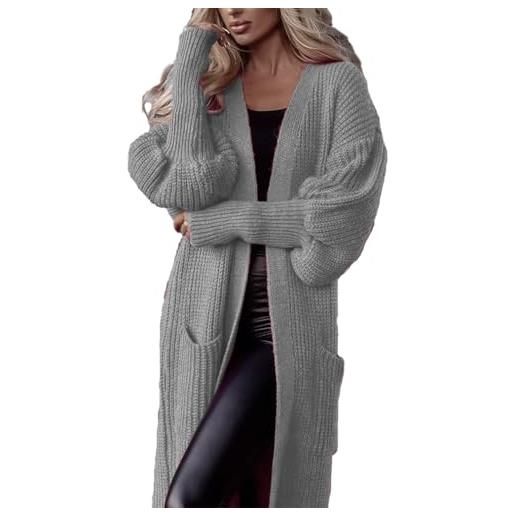 TDEOK cardigan da donna invernale lungo: cardigan da donna lungo in maglia grossa elegante cappotto lavorato a maglia cardigan lungo con cappuccio monocromatico sciolto caldo giacca di transizione cardigan