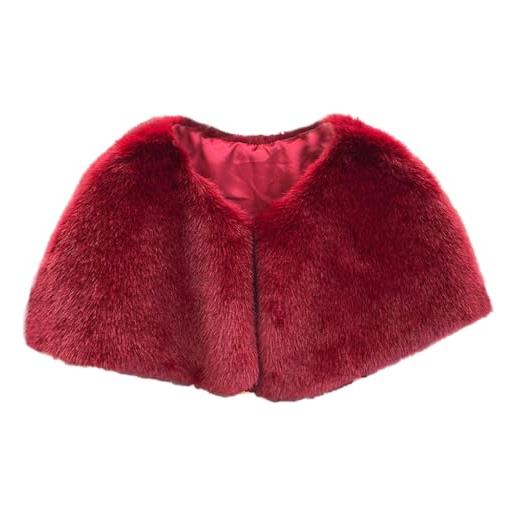 yanwuwa scialle invernale da sposa, scialle da sposa, mantello da sposa, mantello in pelliccia sintetica, da donna, per feste serali e uso quotidiano, borgogna, m
