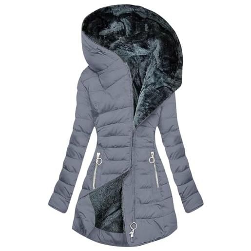 Kmrlofiy cappotto con cappuccio invernale da donna elegante cappotto foderati giacca antivento in pile termici giubbotto lungo parka donna caldo lspessito giubbino termica piumini (viola 2, 4xl)