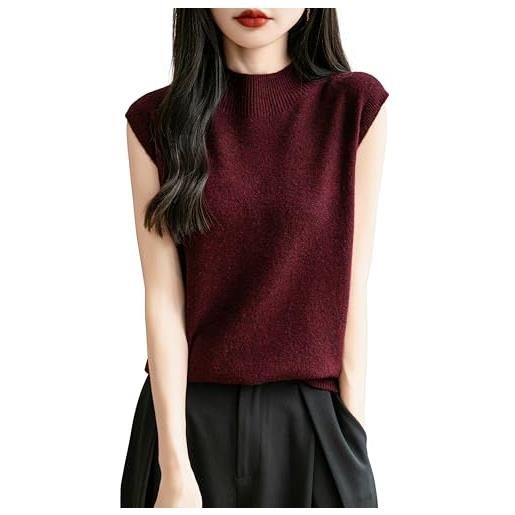 Chanyarn donna 100% lana merino primavera autunno inverno prima linea pronto da indossare collo alto senza cuciture maglia senza maniche maglione gilet (tan, s)